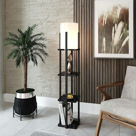 Lampadaire moderne décoratif noir avec étagères KILIS (1/3)