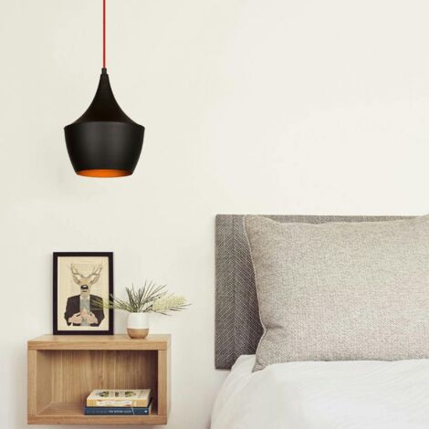Suspension moderne noire mate câble rouge, forme cloche SILE (1/5)