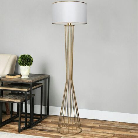 Lampadaire salon moderne doré avec abat-jour blanc SINOP (1/3)