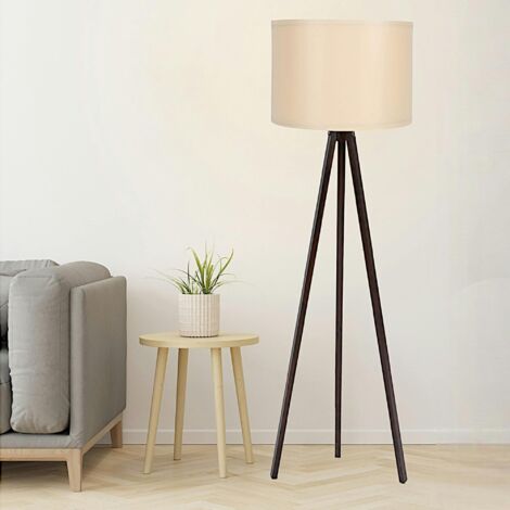 Lampadaire trépied effet noyer et abat-jour beige KILIS (1/3)