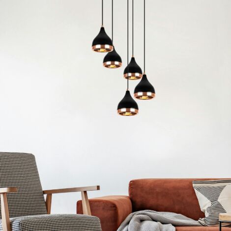 Suspension grappe moderne noire & cuivre, 5 abat-jour SILE (1/5)