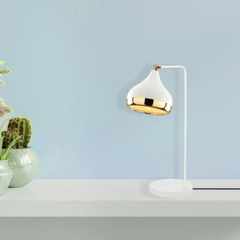 Lampe à poser design blanche & or, abat-jour orientable SILE (1/5)