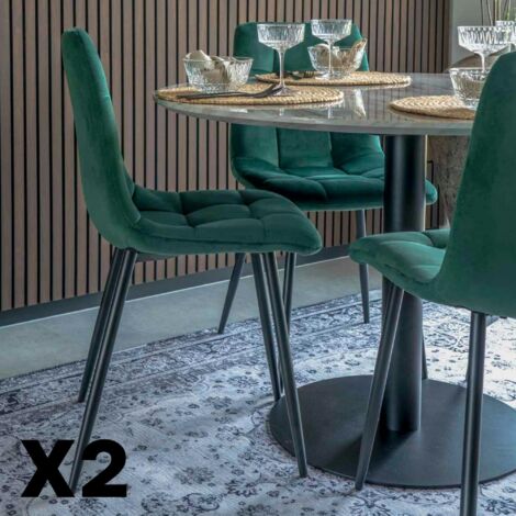 Chaise de salle à manger vert foncé motif damier (lot de 2) TARAZ (1/5)