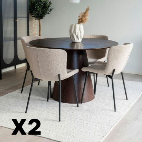 Chaise bouclette beige pieds noirs montants (lot de 2) SAVONE (1/5)