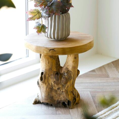 Petite table de salon en teck Ø40 cm, style exotique ARIZONA (1/5)