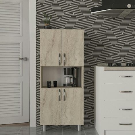 Meuble salle de bains effet travertin, 4 portes 1 niche JENA (1/5)