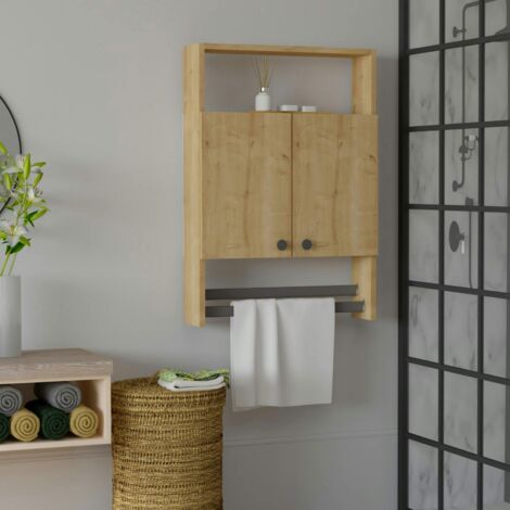 Armoire de toilette effet bois clair 1 porte-serviettes MARFA (1/4)