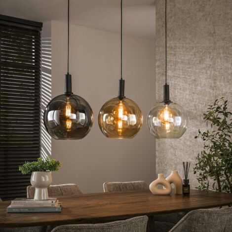 Pier Import – Suspension îlot cuisine 3 globes multicolores – Longueur 115 cm – Largeur 30 cm – Hauteur réglable 150 cm – Consommation 15W