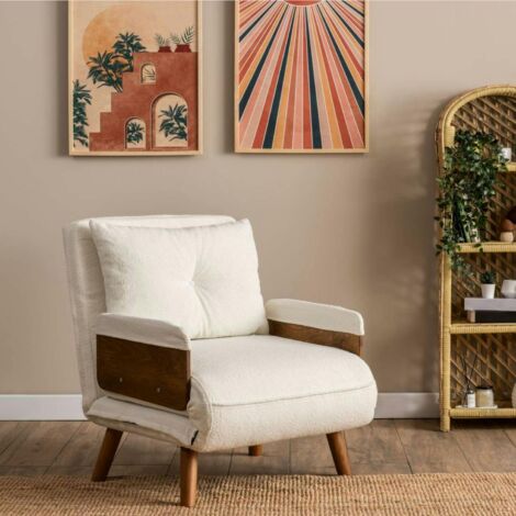 Fauteuil convertible blanc bouclette 1 place couchage 190 cm LOJA