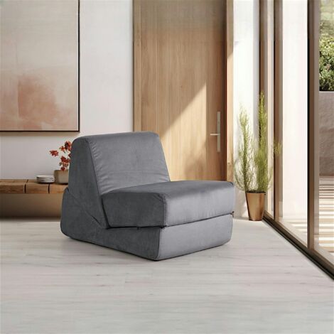 Chauffeuse convertible gris orage velours, lit d'appoint SAPPO (1/5)