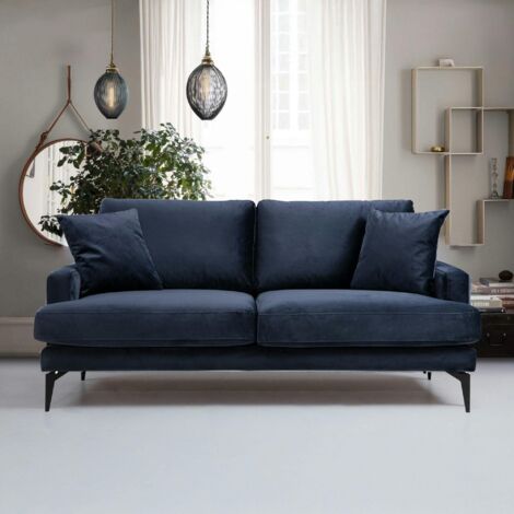 Canapé 2 places bleu en tissu velours 175 cm SEATTLE (1/5)