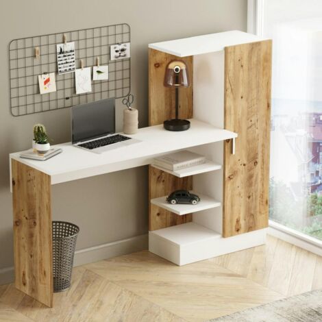Bureau Bibliothèque 2-en-1 HOMCOM - 105 Cm Avec Rangements, Style Moderne Bois Clair, Idéal Petit Espace