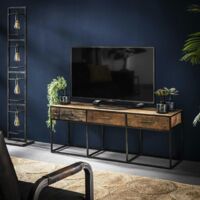 Meuble tv bois recyclé brut acier 3 tiroirs WELLINGTON