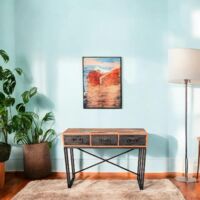 Console bois recyclé 3 tiroirs 120x35x90cm CARAVELLE