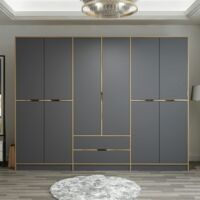 Pier Import – Armoire dressing chambre 277 cm – Effet bois chêne et anthracite – Largeur 52 cm – Hauteur 208 cm – Bois MDF mélaminé