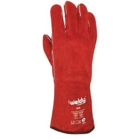 408/10 GUANTE PIEL SERRAJE CALIDAD EXTRA FORRO INTERIOR ALGODON COSIDO HILO KEVLAR ROJO - JUBA