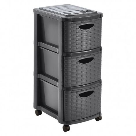 CAJONERA 3 MIMBRE "WEAVE" CON RUEDAS GRIS