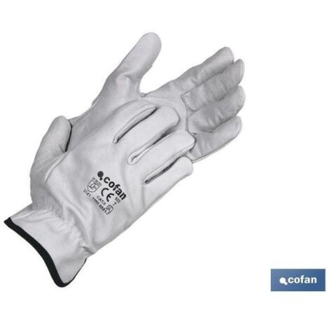 COFAN guantes piel vacuno gris t-8 caja 12 unid. , Guantes de piel vacuno gris UNE-EN 20388 de calidad estándar. Tienen el pulgar plano y un ribeteado en la muñeca. Son cómodos y (1/4)