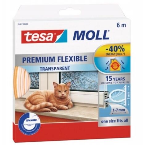 Junta de silicona autoadhesiva TESA para ventanas, transparente, 9 mm x 7 mm x 6 m