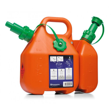Bidón Combi Husqvarna con capacidad para 6 litros de combustible y 2,5 litros de aceite.