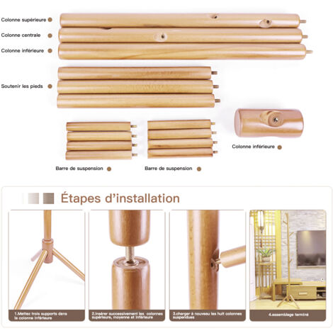 Perchero de Madera, SDLOGAL Perchero de Madera Natural con 8 Ganchos Estables, fácil instalación, para Abrigos, Sombreros, Bufandas y Bolsos para Entrada, Dormitorio, Oficina
