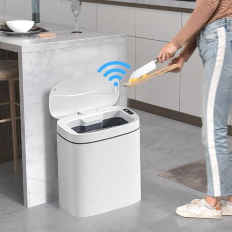 Bote de Basura Inteligente, SDLOGAL 14L Bote de Basura Automático con Sensor de Olor, Tapa de Bote de Basura Sin Contacto para Baño, Dormitorio, Cocina y Oficina - Blanco