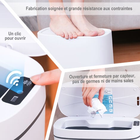 Bote de Basura Inteligente, SDLOGAL 14L Bote de Basura Automático con Sensor de Olor, Tapa de Bote de Basura Sin Contacto para Baño, Dormitorio, Cocina y Oficina - Blanco