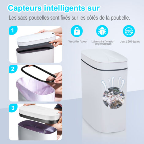 Bote de Basura Inteligente, SDLOGAL 14L Bote de Basura Automático con Sensor de Olor, Tapa de Bote de Basura Sin Contacto para Baño, Dormitorio, Cocina y Oficina - Blanco