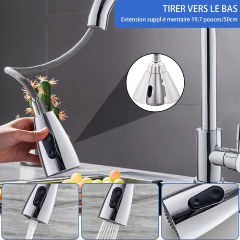 Grifo de cocina con rotación de 360°, SDLOGAL, con rociador extraíble, grifo de fregadero, disponible en frío y calor, grifos de cocina para vehículos recreativos, cromado