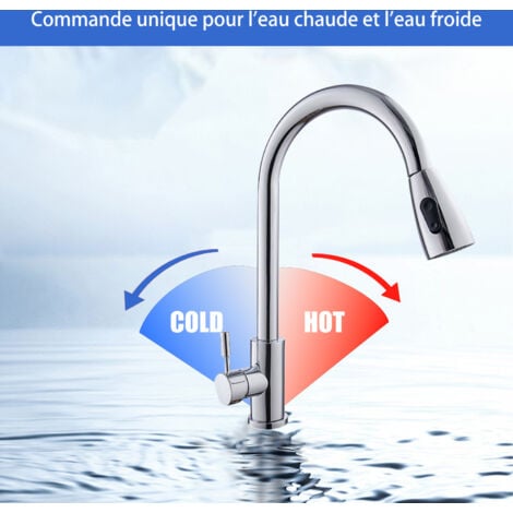 Grifo de cocina con rotación de 360°, SDLOGAL, con rociador extraíble, grifo de fregadero, disponible en frío y calor, grifos de cocina para vehículos recreativos, cromado