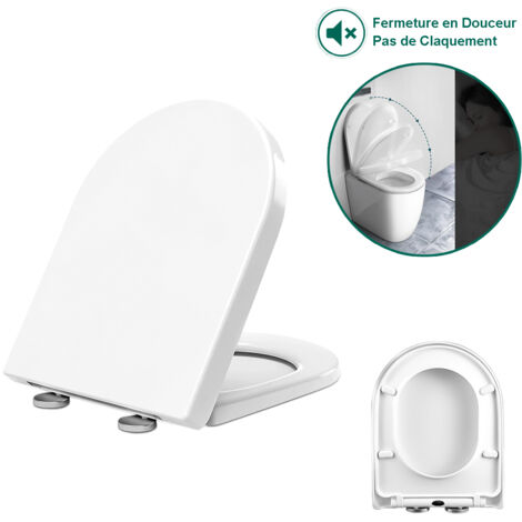 Asiento de Inodoro, Tapa y Asiento de Cierre Silencioso SDLOGAL, Bisagras de Fácil Limpieza y Cambio, Hardware de Instalación y Liberación Rápida, 45 x 36,5 cm, Blanco