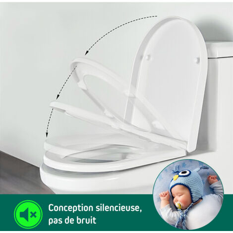 Asiento de Inodoro, Tapa y Asiento de Cierre Silencioso SDLOGAL, Bisagras de Fácil Limpieza y Cambio, Hardware de Instalación y Liberación Rápida, 45 x 36,5 cm, Blanco