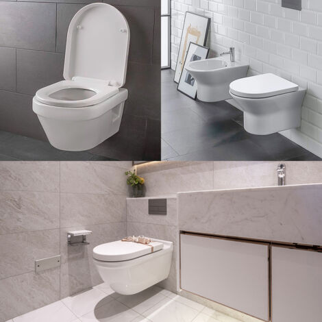 Asiento de Inodoro, Tapa y Asiento de Cierre Silencioso SDLOGAL, Bisagras de Fácil Limpieza y Cambio, Hardware de Instalación y Liberación Rápida, 45 x 36,5 cm, Blanco