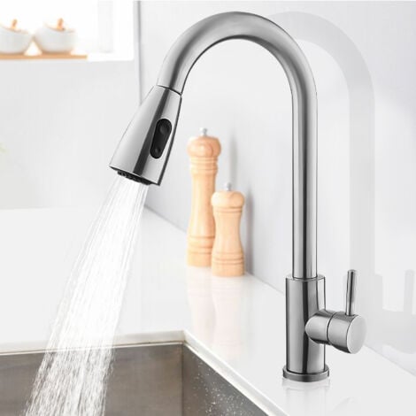 Grifo de Cocina con Ducha Extraíble Mezclador de Cocina, SDLOGAL, Giratorio 360°, con Ducha Extraíble y Ducha Doble Función, Disponible Frío y Caliente, Acero Inoxidable -Plata
