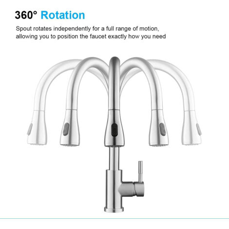 Grifo de Cocina con Ducha Extraíble Mezclador de Cocina, SDLOGAL, Giratorio 360°, con Ducha Extraíble y Ducha Doble Función, Disponible Frío y Caliente, Acero Inoxidable -Plata