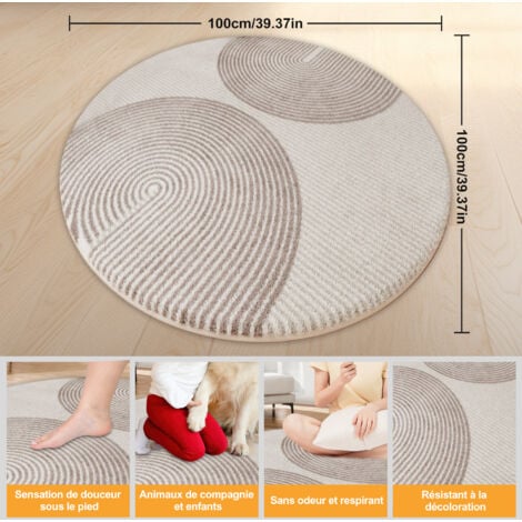 Tapis Moderne Moelleux à Poils Courts, Ultrixe Tapis Chambre Rond 100 cm, Dessous antidérapant, Lavable, Super Doux, Aspect Fourrure, Décoratif Tapis De Sol pour Salon Salle