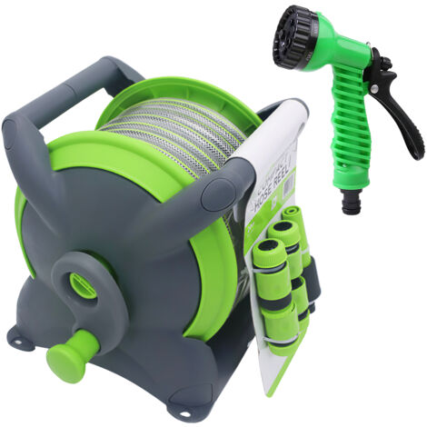 Dévidoir Mural Relaxdays Pour Tuyau D'Arrosage 60m - Enrouleur Acier Vert Avec Raccords