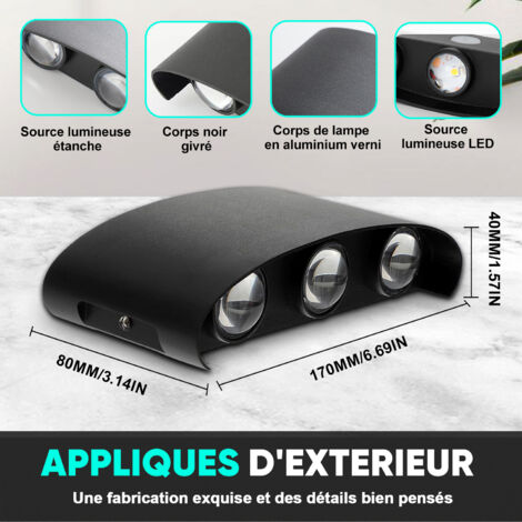 Applique Murale LED Extérieur Intérieur IP65 – 3000K Blanc Chaud Moderne 2 PCS Pour Maison, Jardin, Escalier