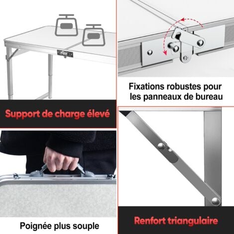 Table Pliante, Ultrixe Tables de Pique-Nique - portable Table de Jardin adaptée au Camping, à la Plage, aux fêtes, etc - 120 x 60 x 73 cm, hauteur réglable, Table Exterieur avec poignée de transport, 