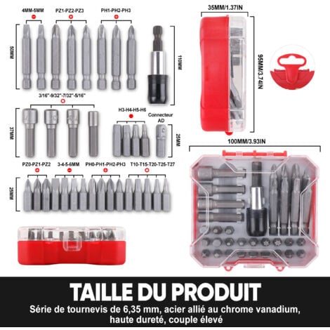 Accessories Kit d'embouts de tournevis 34 pièces, Ultrixe, Set d'embouts de vissage Extra Hard (PH, PZ, T, S, HEX-Bit, adaptateur avec entraînement hexagonal vers 1/4",  boîte de rangement incluse)