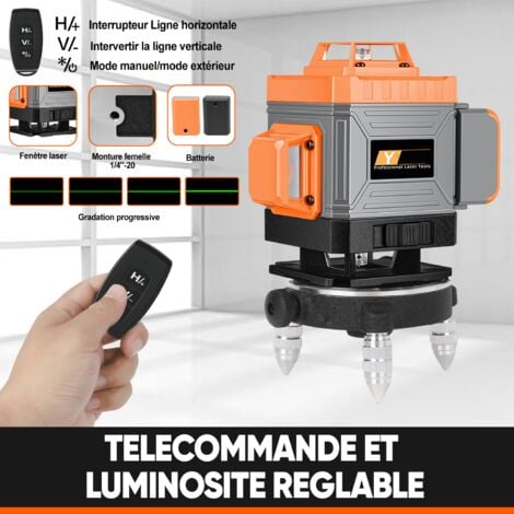 Niveau Laser Vert 4x360°, Ultrixe, 16 lignes 4D Laser Chantier Auto-nivelant avec Télécommande, 2 x Batteries rechargeables 2400 mAh, Supports, trépied pivotant, sac de transport antichute,Orange/Gris