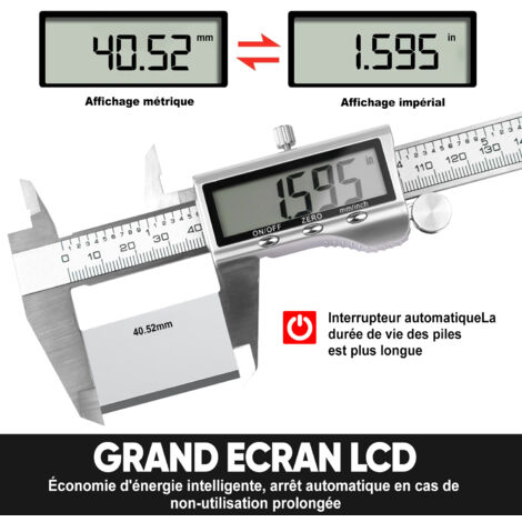 Pied à Coulisse électronique Oudtinz 0-150mm - Grand écran LCD, Conversion Pouce/mm, Arrêt Auto, 4 Modes De Mesure, Précision ±0,2mm