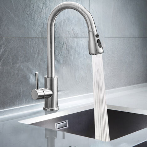 Ultrixe – Robinet de cuisine 360° avec douchette extractible – Acier inoxydable 304 – 3 modes de pulvérisation – Installation facile à un trou