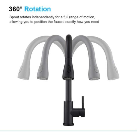 Robinet Cuisine Noir, Ultrixe Mitigeur Cuisine Douchette Evier Cuisine Pivotant à 360° d'Évier à Arc Élevé Pulvérisateur Escamotable 2 Modes, Robinet Evier Froid & Chaud Disponible, avec Tuyau