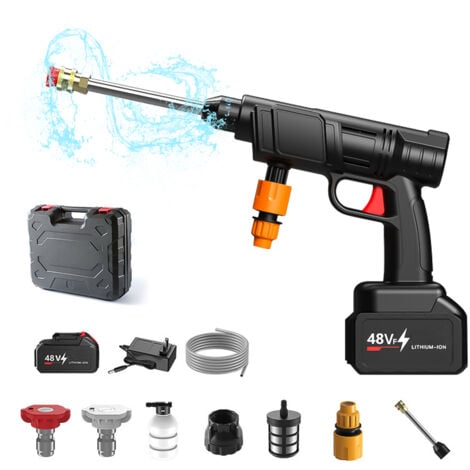 Nettoyeur Haute Pression de 21V, Ultrixe Nettoyeur Portable sans Fil : 200W Pistolet à Jet d’Eau électrique avec Batterie pour Un Nettoyage de terrasse, Jardin, Voiture