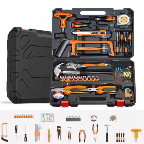 Coffret de Douille Ultrixe, Malette à Outils 108 Pièces - Boîte Outils Complète Portable Caisse Outils inclu Kit Tournevis Mini Scie Pinces Maintenance Quotidienne Idéale Pour Maison ou Garage