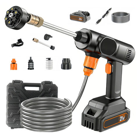 Nettoyeur Haute Pression sans Fil, Ultrixe, 21V, Max 36 Bar, Avec 6-en-1 Rotative Buse, Tuyau de 5M, 12000MAh, Nettoyeur Hautes Pressions Portable pour Nettoyer Les Voitures Sols, Noir