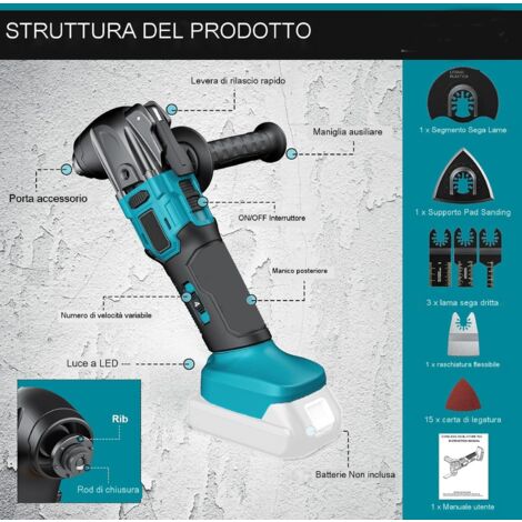 Utensile Multifunzione Oscillante Senza Fili - 22 Accessori E 2 Batterie - Foto 7