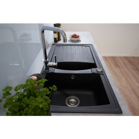 respekta Évier de cuisine Évier à encastrer Mineralite Évier 100 x 50 noir