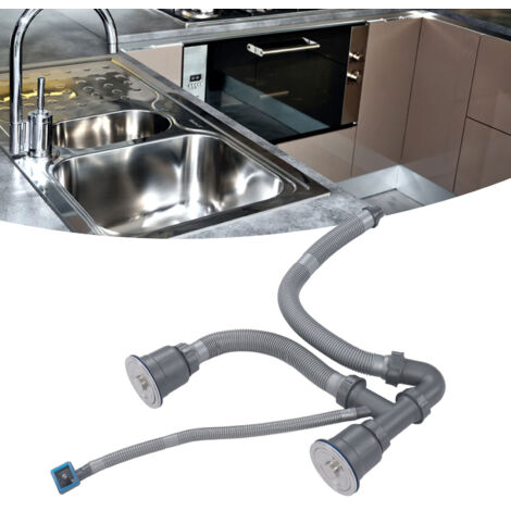 Kit Di Scarico Universale Per Doppio Lavello, Sifone E Tubi Flessibili In PP/PVC/Acciaio, Drenaggio Rapido Antiodore - 5